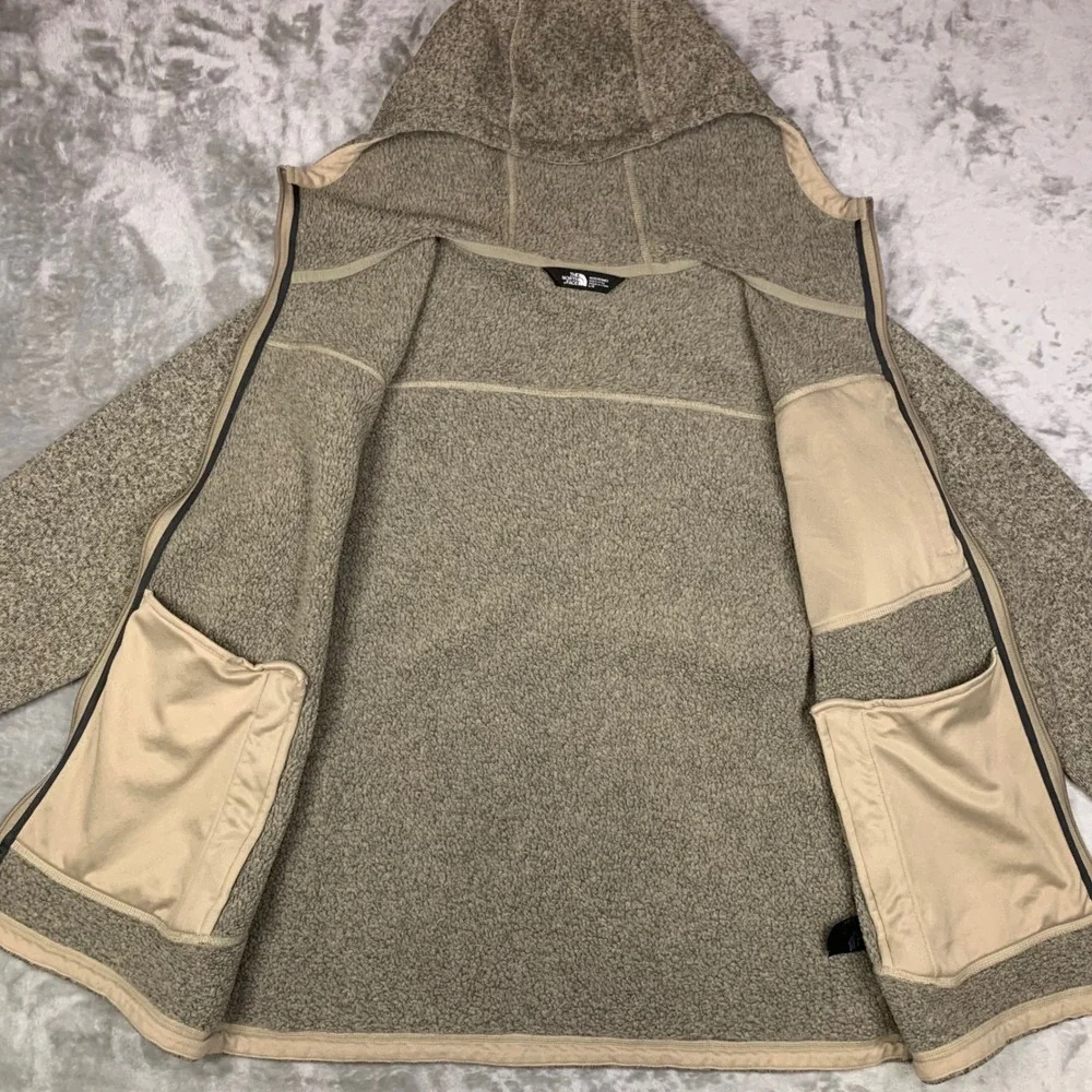The North Face Gordon Lyons Full Zip Hoodie Men L Heathered Beige Fleece Outdoor